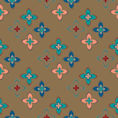 Çiçekler, vektör çizim ile çok renkli geometrik seamless modeli 