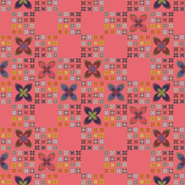 Çiçekler, vektör çizim ile çok renkli geometrik seamless modeli 