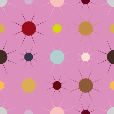 Çok renkli basit geometrik güneş ile Seamless modeli.