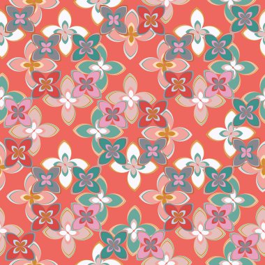 Çiçekler, vektör çizim ile çok renkli geometrik seamless modeli 