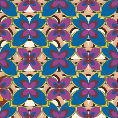 Çiçekler ve gökkuşakları, vektör çizim ile çok renkli geometrik seamless modeli 