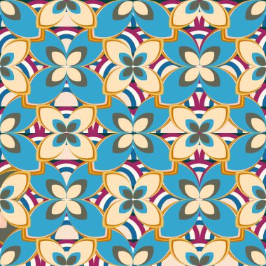 Çiçekler ve gökkuşakları, vektör çizim ile çok renkli geometrik seamless modeli 