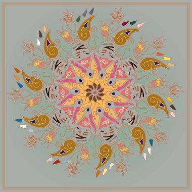 Basit renkli soyut mandala. Parlak dairesel süsleme basit şekiller oluşur. 