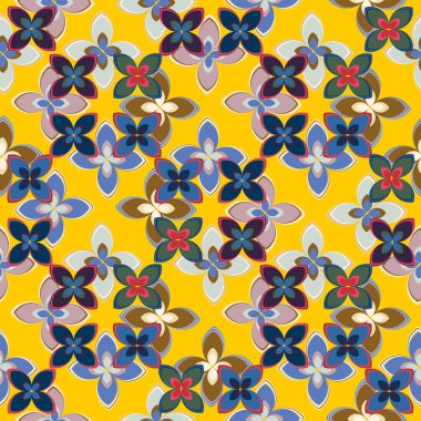 Çiçekler, vektör çizim ile çok renkli geometrik seamless modeli 