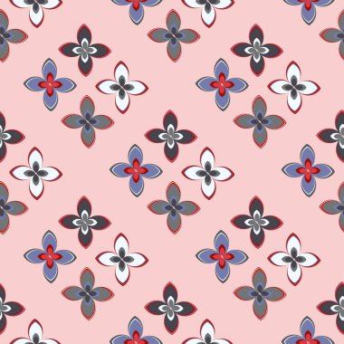 Çiçekler, vektör çizim ile çok renkli geometrik seamless modeli 