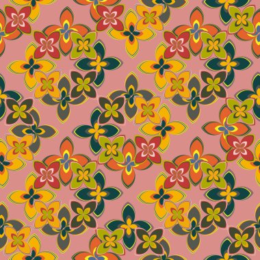 Çiçekler, vektör çizim ile çok renkli geometrik seamless modeli 