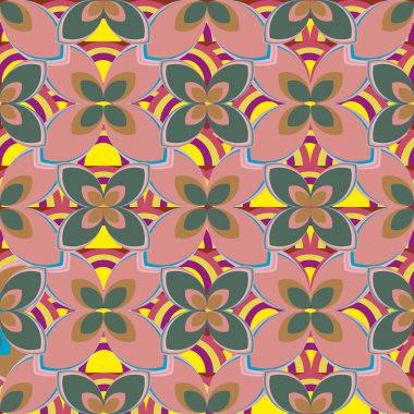 Çiçekler ve gökkuşakları, vektör çizim ile çok renkli geometrik seamless modeli 