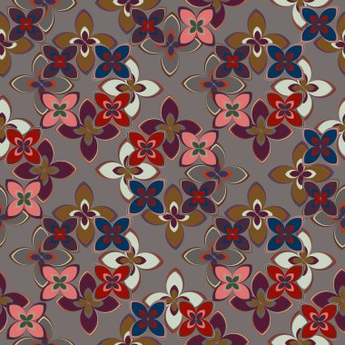 Çiçekler, vektör çizim ile çok renkli geometrik seamless modeli 