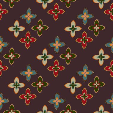 Çiçekler, vektör çizim ile çok renkli geometrik seamless modeli 