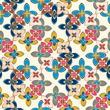Çiçekler, vektör çizim ile çok renkli geometrik seamless modeli 