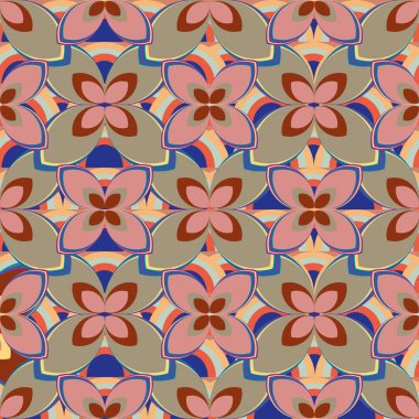 Çiçekler ve gökkuşakları, vektör çizim ile çok renkli geometrik seamless modeli 