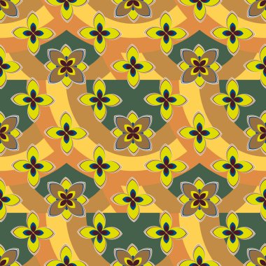 Çiçekler ve gökkuşakları, vektör çizim ile çok renkli geometrik seamless modeli 