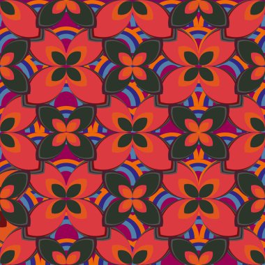 Çiçekler ve gökkuşakları, vektör çizim ile çok renkli geometrik seamless modeli 