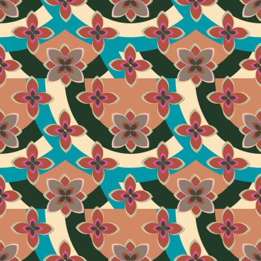 Çiçekler ve gökkuşakları, vektör çizim ile çok renkli geometrik seamless modeli 