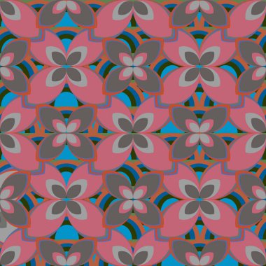 Çiçekler ve gökkuşakları, vektör çizim ile çok renkli geometrik seamless modeli 