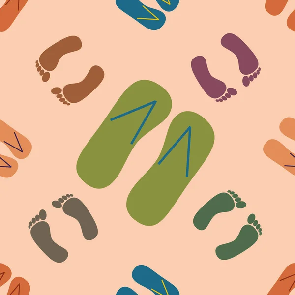 Color Seamless Pattern Slippers Footprints — Stock Vector