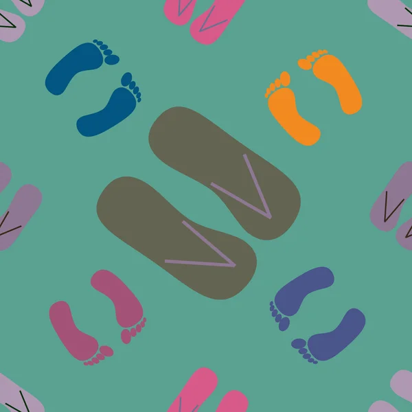 Color Seamless Pattern Slippers Footprints — Stock Vector