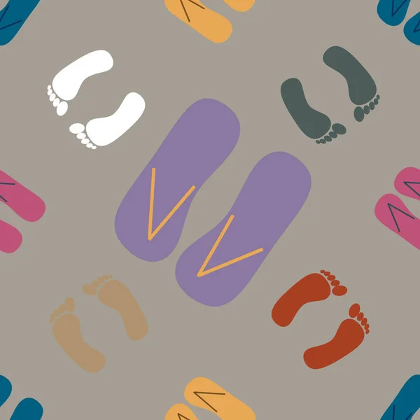 Color Seamless Pattern Slippers Footprints — Stock Vector