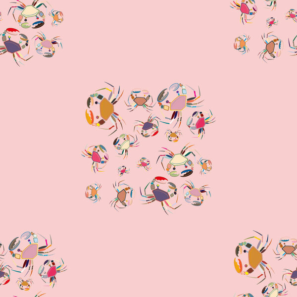 Летний фон с крабами, векторная иллюстрация
 