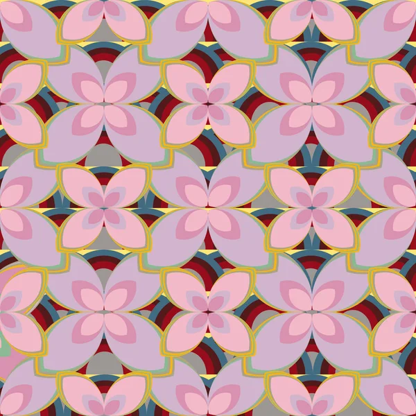 Geometrisches Mehrfarbiges Nahtloses Muster Mit Blumen Und Regenbogen Vektorillustration — Stockvektor