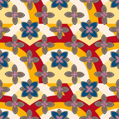 Çiçekler ve gökkuşakları, vektör çizim ile çok renkli geometrik seamless modeli 