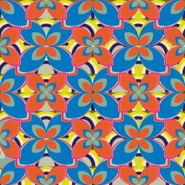 Çiçekler ve gökkuşakları, vektör çizim ile çok renkli geometrik seamless modeli 