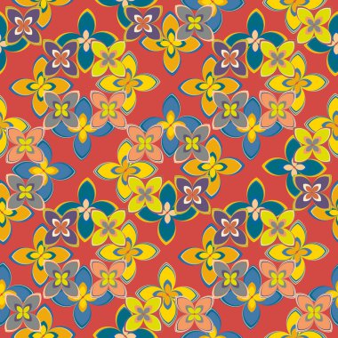 Çiçekler, vektör çizim ile çok renkli geometrik seamless modeli 