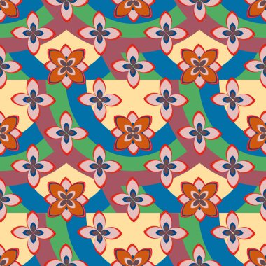 Çiçekler ve gökkuşakları, vektör çizim ile çok renkli geometrik seamless modeli 