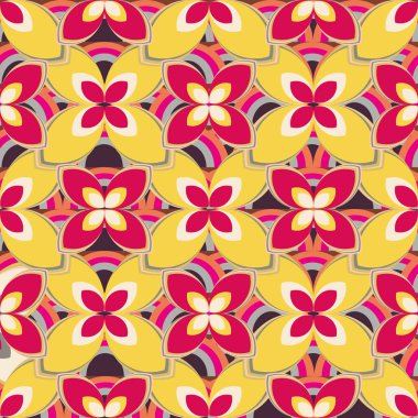 Çiçekler ve gökkuşakları, vektör çizim ile çok renkli geometrik seamless modeli 