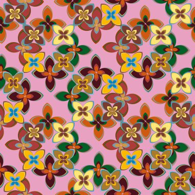 Çiçekler, vektör çizim ile çok renkli geometrik seamless modeli 