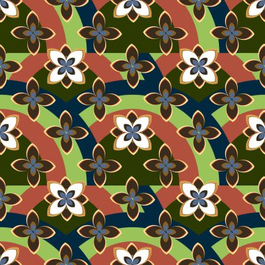 Çiçekler ve gökkuşakları, vektör çizim ile çok renkli geometrik seamless modeli 