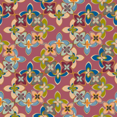 Çiçekler, vektör çizim ile çok renkli geometrik seamless modeli 