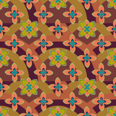 Çiçekler ve gökkuşakları, vektör çizim ile çok renkli geometrik seamless modeli 