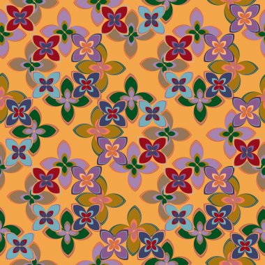Çiçekler, vektör çizim ile çok renkli geometrik seamless modeli 