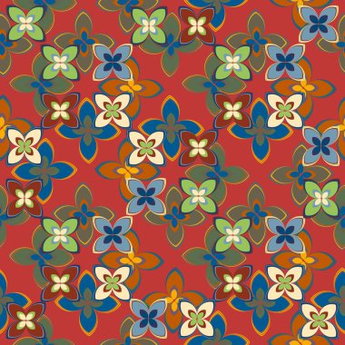 Çiçekler, vektör çizim ile çok renkli geometrik seamless modeli 