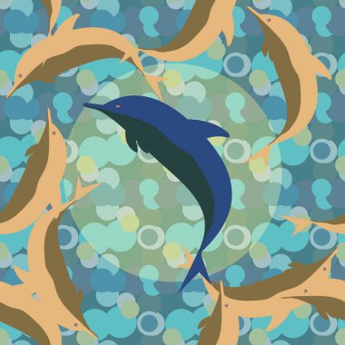 Yunuslar su altında çizim arka planı için bir sürü ile sorunsuz doku