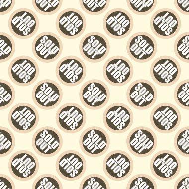 Satılan dışarı Dikişsiz desen metinle. Pop sanat tasarım ve renk doku ile yuvarlak başlık içinde alt yazı. Bir arka plan üzerinde etiket.