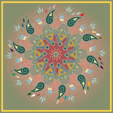 Basit renkli soyut mandala. Parlak dairesel süsleme basit şekiller oluşur. 