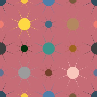 Çok renkli basit geometrik güneş ile Seamless modeli.