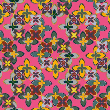 Çiçekler, vektör çizim ile çok renkli geometrik seamless modeli 