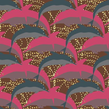 Yunuslar su altında çizim arka planı için bir sürü ile sorunsuz doku