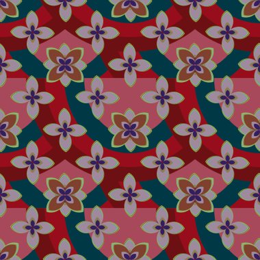 Çiçekler ve gökkuşakları, vektör çizim ile çok renkli geometrik seamless modeli 