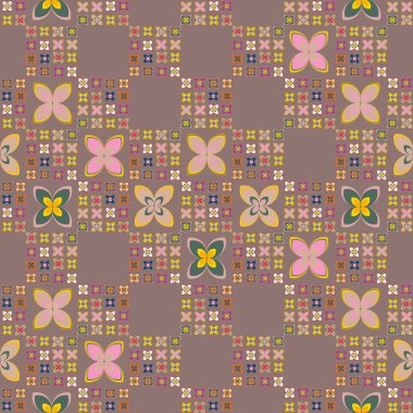 Çiçekler, vektör çizim ile çok renkli geometrik seamless modeli 