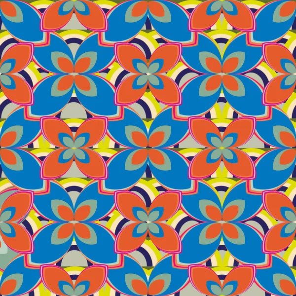 Geometrische Multicolor Naadloze Patroon Met Bloemen Regenbogen Vectorillustratie — Stockvector