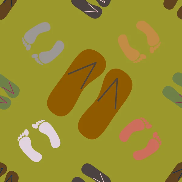 Color Seamless Pattern Slippers Footprints — Stock Vector