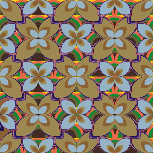 Motif Géométrique Multicolore Sans Couture Avec Fleurs Arcs Ciel Illustration — Image vectorielle