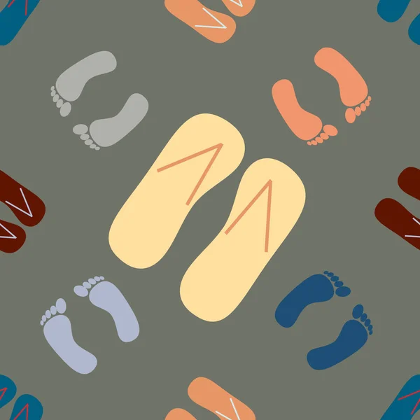 Color Seamless Pattern Slippers Footprints — Stock Vector