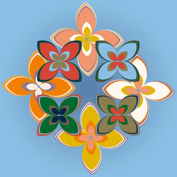 Геометрический Многоцветный Бесшовный Узор Цветами Векторная Иллюстрация — стоковый вектор