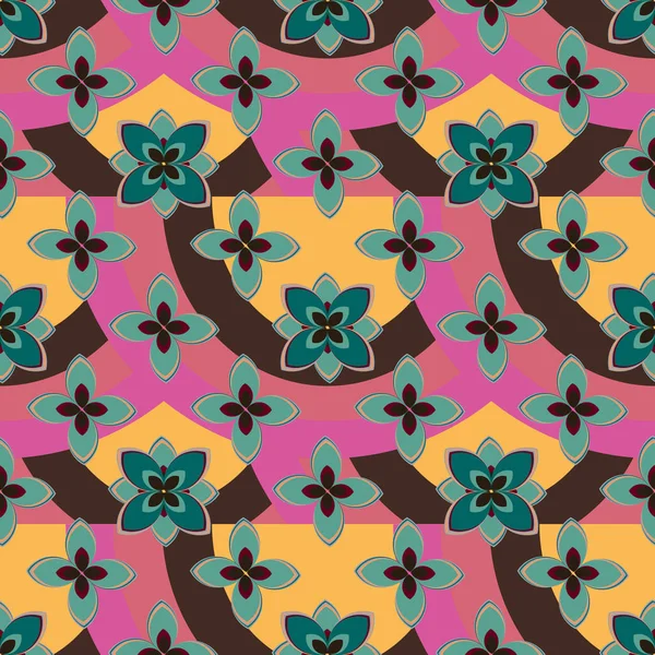 Geometrische Multicolor Naadloze Patroon Met Bloemen Regenbogen Vectorillustratie — Stockvector