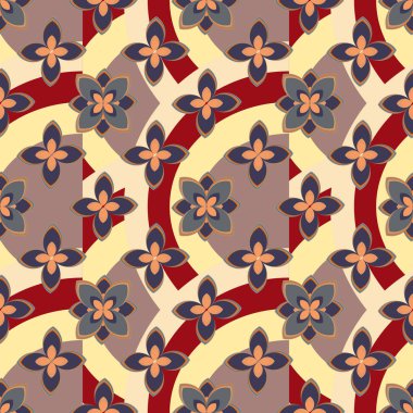 Çiçekler ve gökkuşakları, vektör çizim ile çok renkli geometrik seamless modeli 